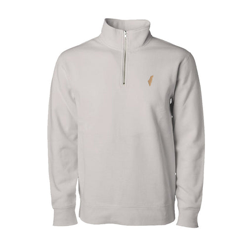 Light gray pullover with a zipper on a white background