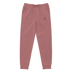 Front view of muted maroon Promise State sweatpants with a drawstring waist, cuffed ankles and matching thigh logo.