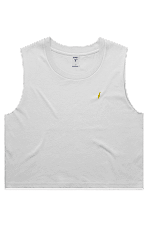white and yellow sleeveless shirt, israel emblem crop top